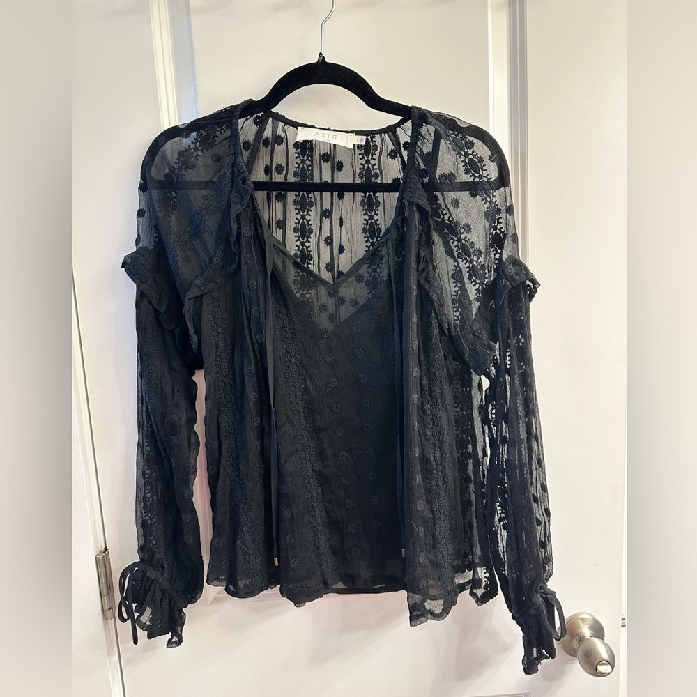 ASTR Black Sheer Blouse with Tank Top Insert